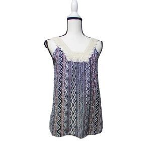 Miss Chievous Junior’s Crochet-Trim Woven Tank Top, Black/White, S